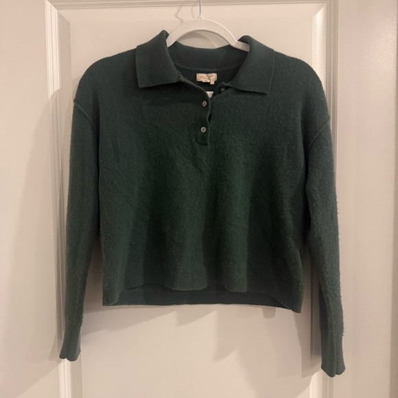 Pilcro Sweaters - Anthropologie - Pilcro Jensen Cashmere Crop Polo Sweater-Forest Green